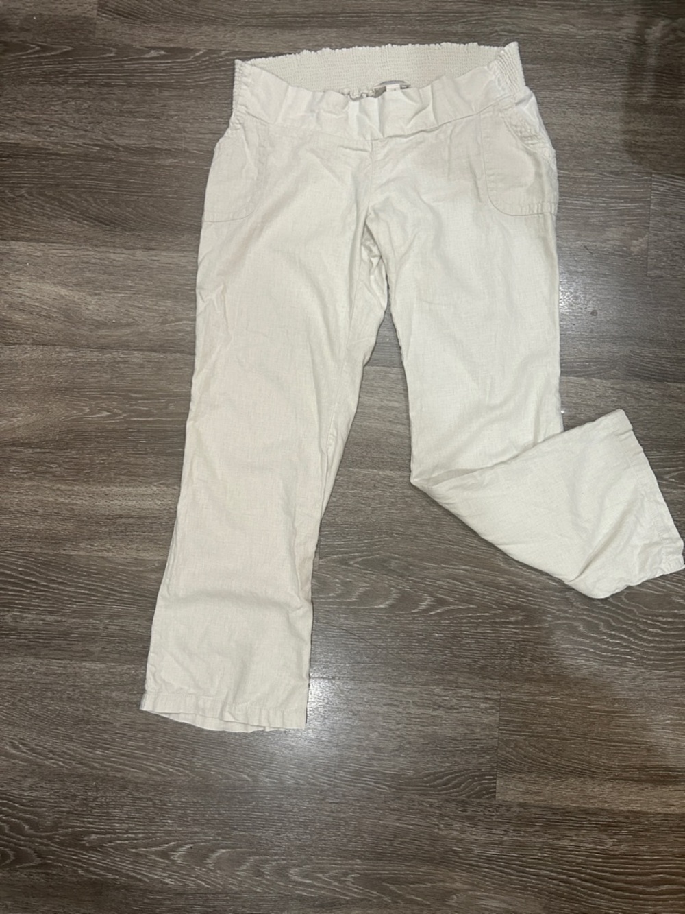 Motherhood Maternity XL Linen Blend Pull-On Pants Cream Lightweight